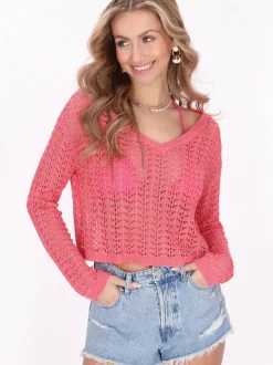 IZIA Damen Pullover in koralle - Ausschnitt: Rundhals