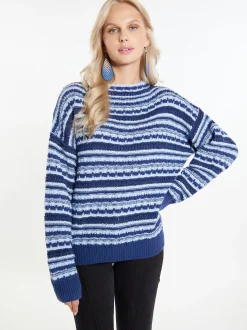 IZIA Damen Pullover in marine - Ausschnitt: Troyerkragen