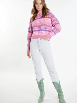 IZIA Damen Pullover in pink - Ausschnitt: Rundhals