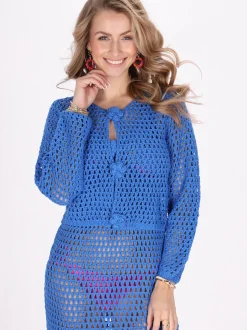 IZIA Damen Strickjacke in blau - Ausschnitt: Rundhals