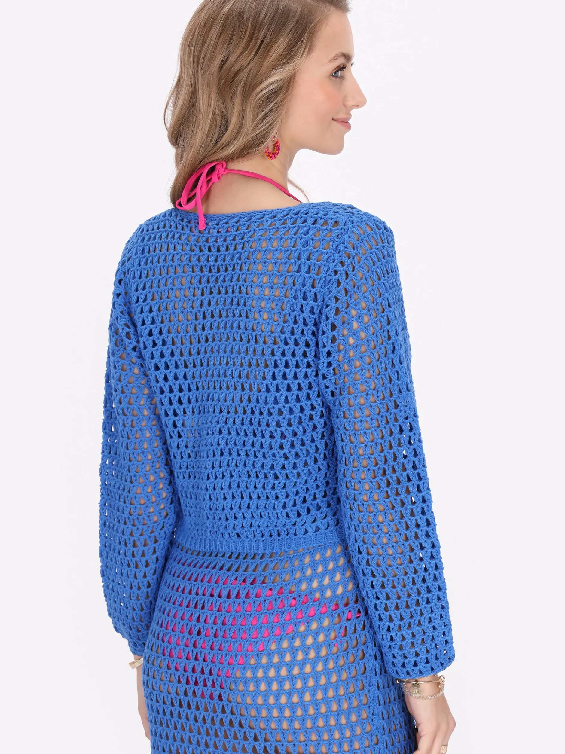 IZIA Damen Strickjacke in blau - Ausschnitt: Rundhals