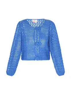 IZIA Damen Strickjacke in blau - Ausschnitt: Rundhals