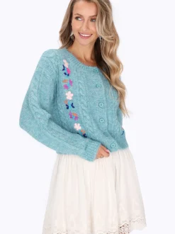 IZIA Damen Strickjacke in blau - Ausschnitt: Rundhals