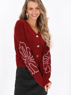 IZIA Damen Strickjacke in bordeaux