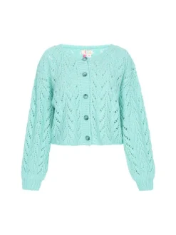 IZIA Damen Strickjacke in türkis - Ausschnitt: Rundhals