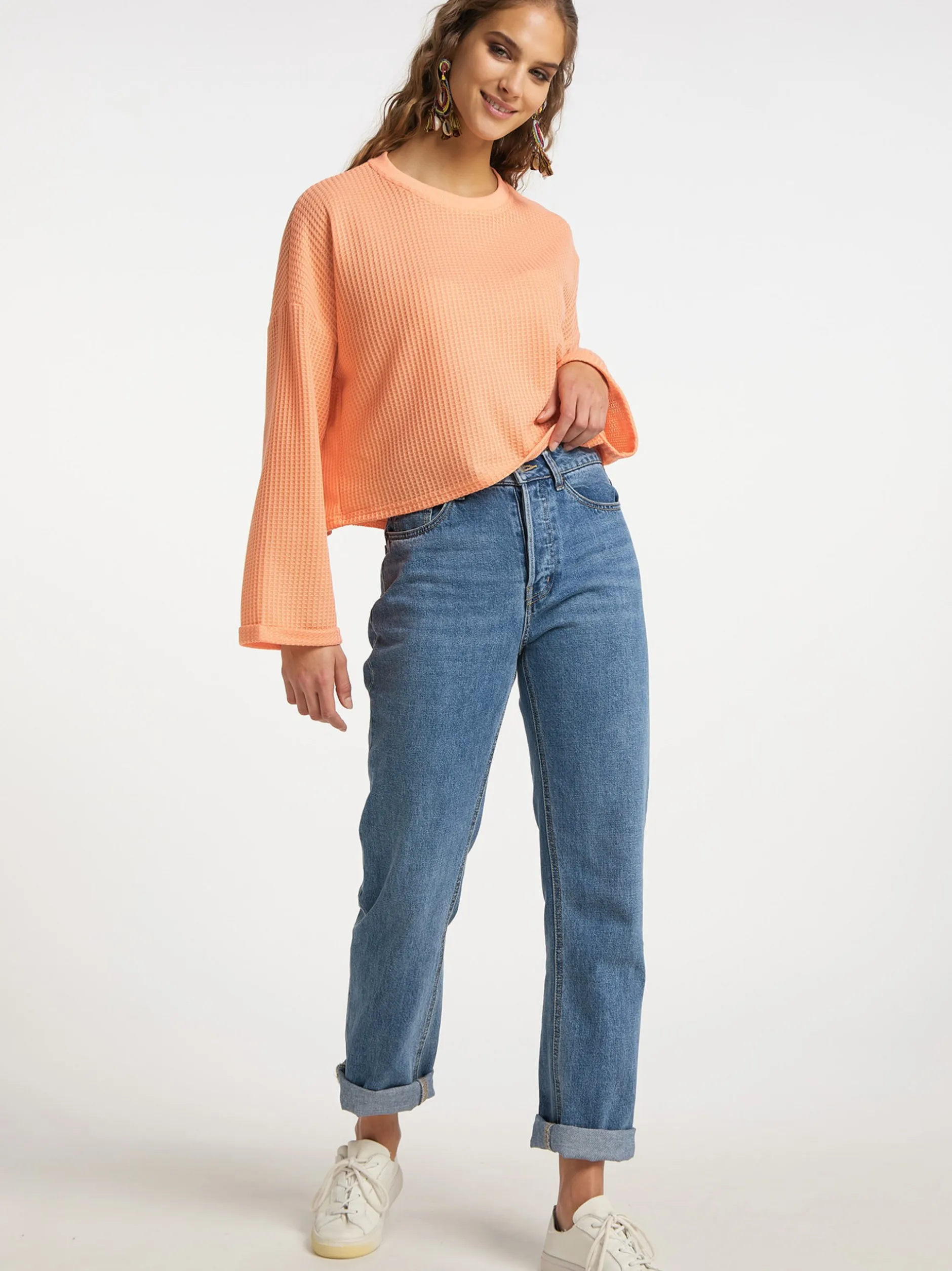 IZIA Damen Sweatshirt in orange - Ausschnitt: Rundhals