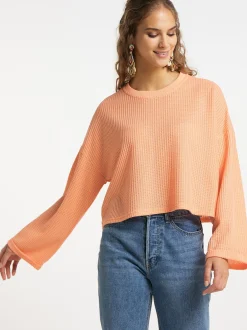 IZIA Damen Sweatshirt in orange - Ausschnitt: Rundhals