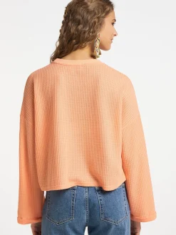 IZIA Damen Sweatshirt in orange - Ausschnitt: Rundhals