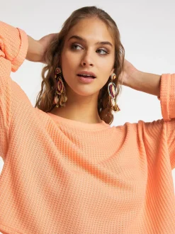 IZIA Damen Sweatshirt in orange - Ausschnitt: Rundhals