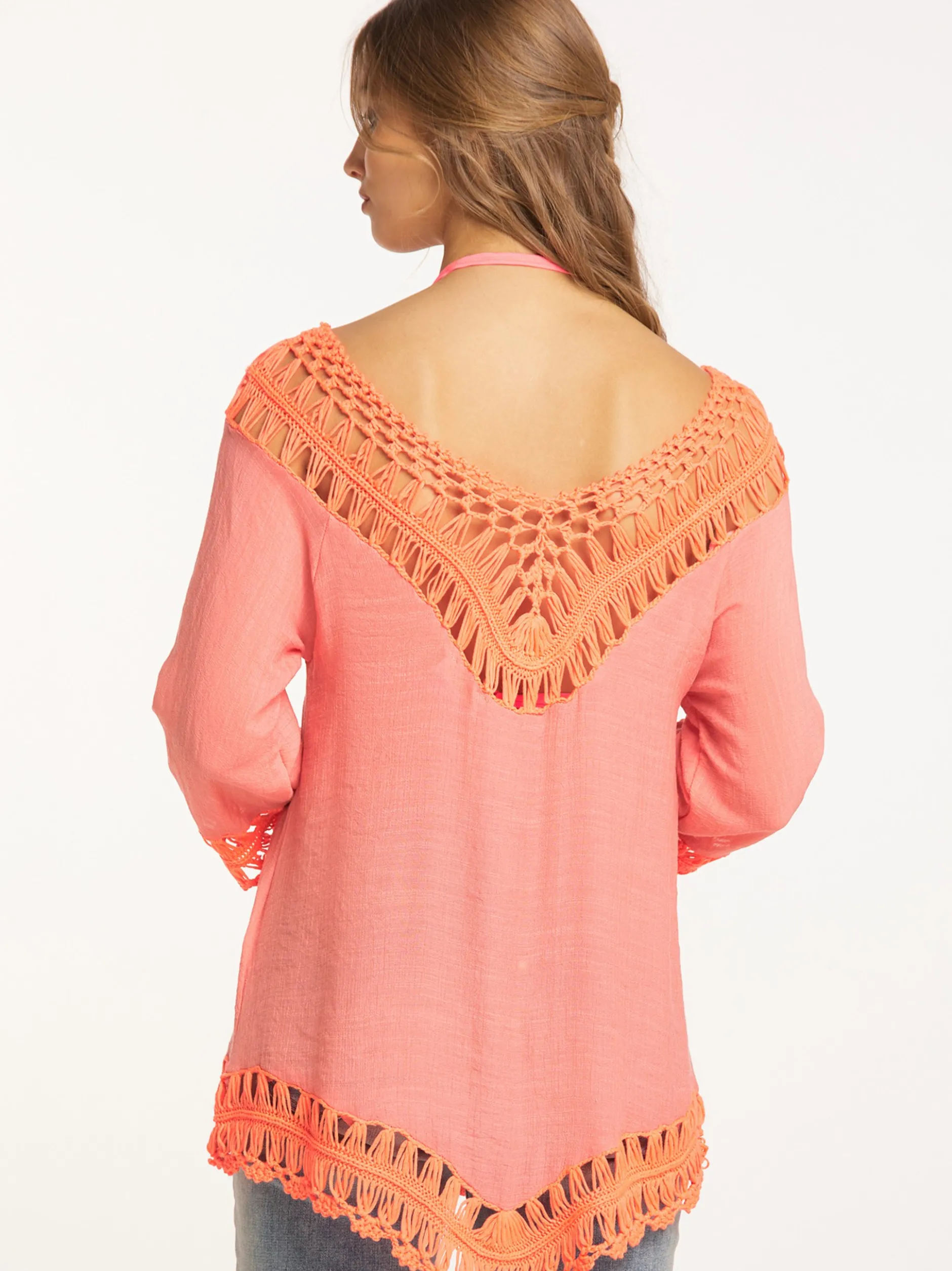 IZIA Damen Tunika mit Häkelpart in orange