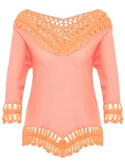 IZIA Damen Tunika mit Häkelpart in orange