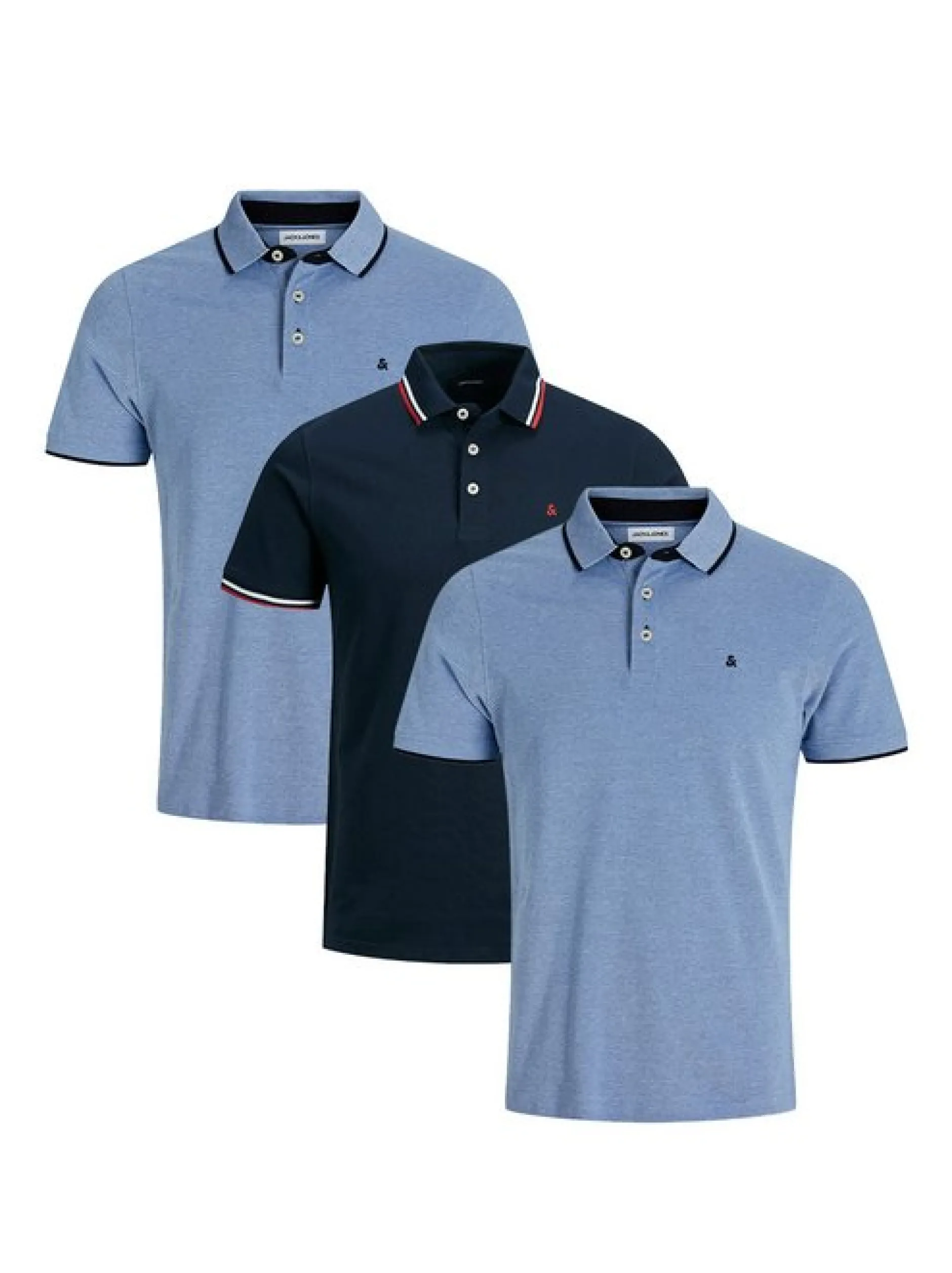 Jack & Jones Herren Poloshirt - 3er Pack Paulos - Slim Fit in hellblau