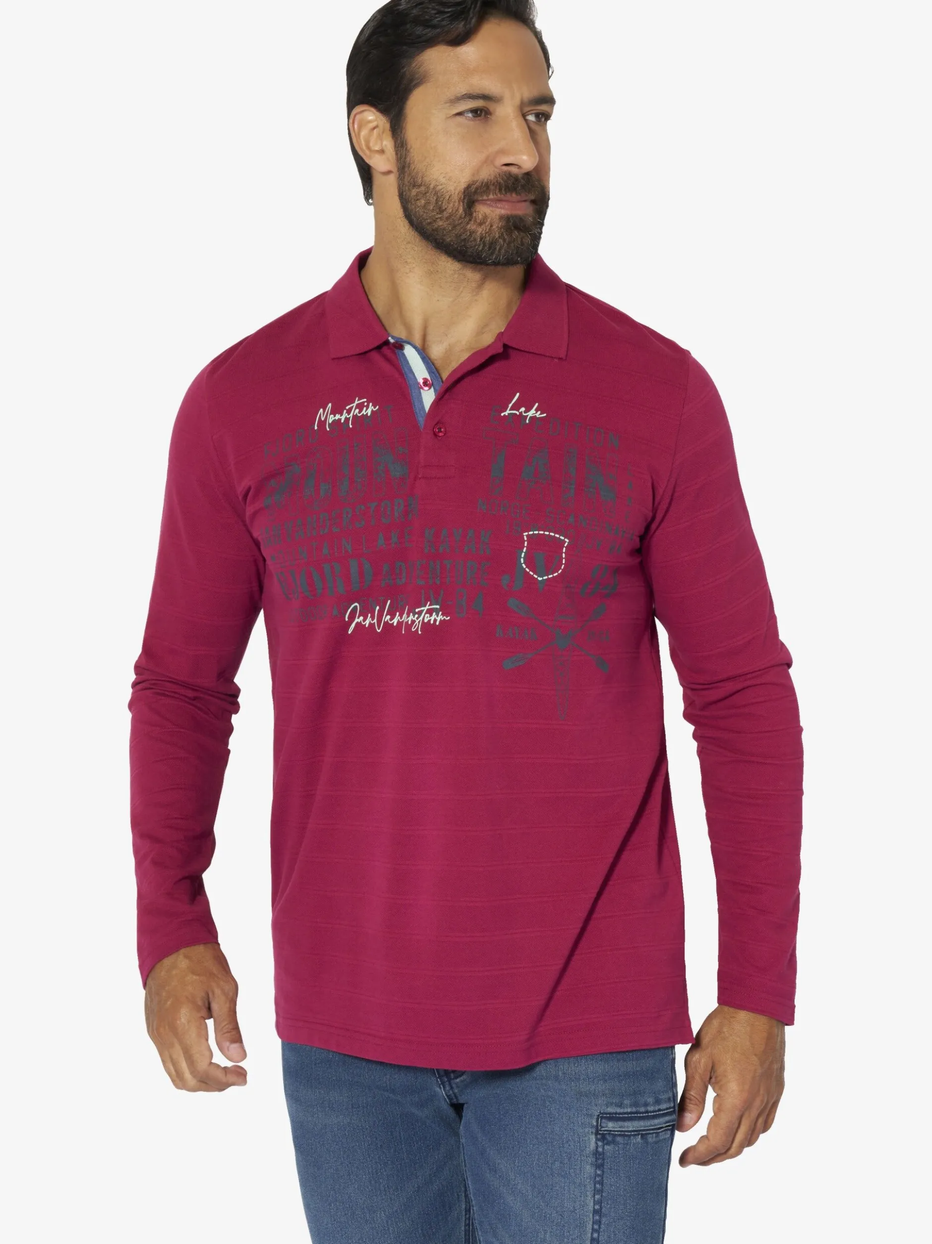 Jan Vanderstorm Herren Langarm-Poloshirt - MAKSE in rot