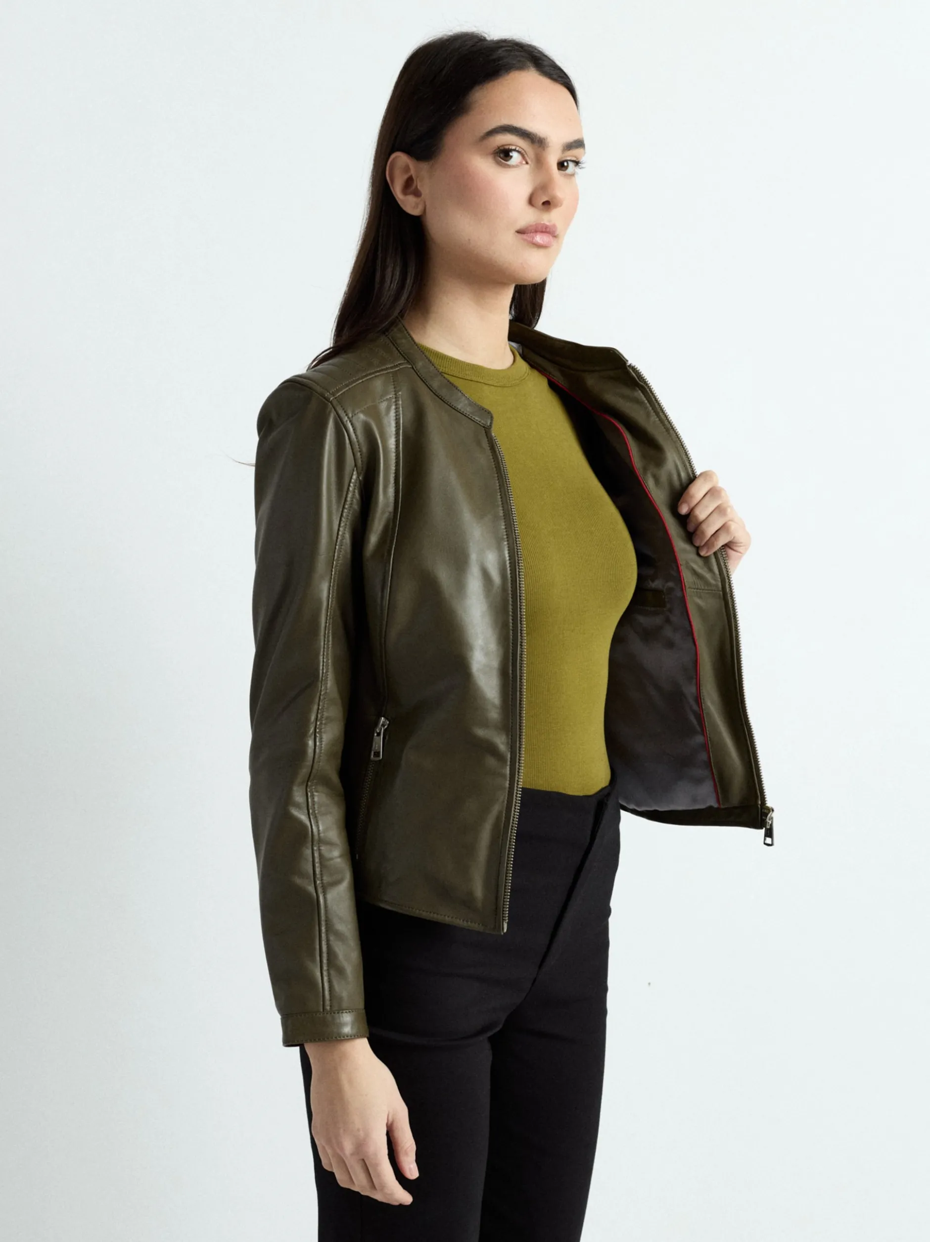 JCC Damen Lederjacke in oliv