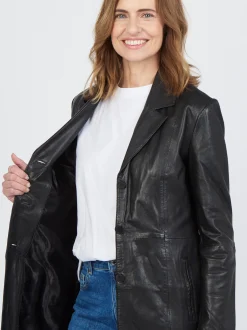 JCC Damen Ledermantel in schwarz