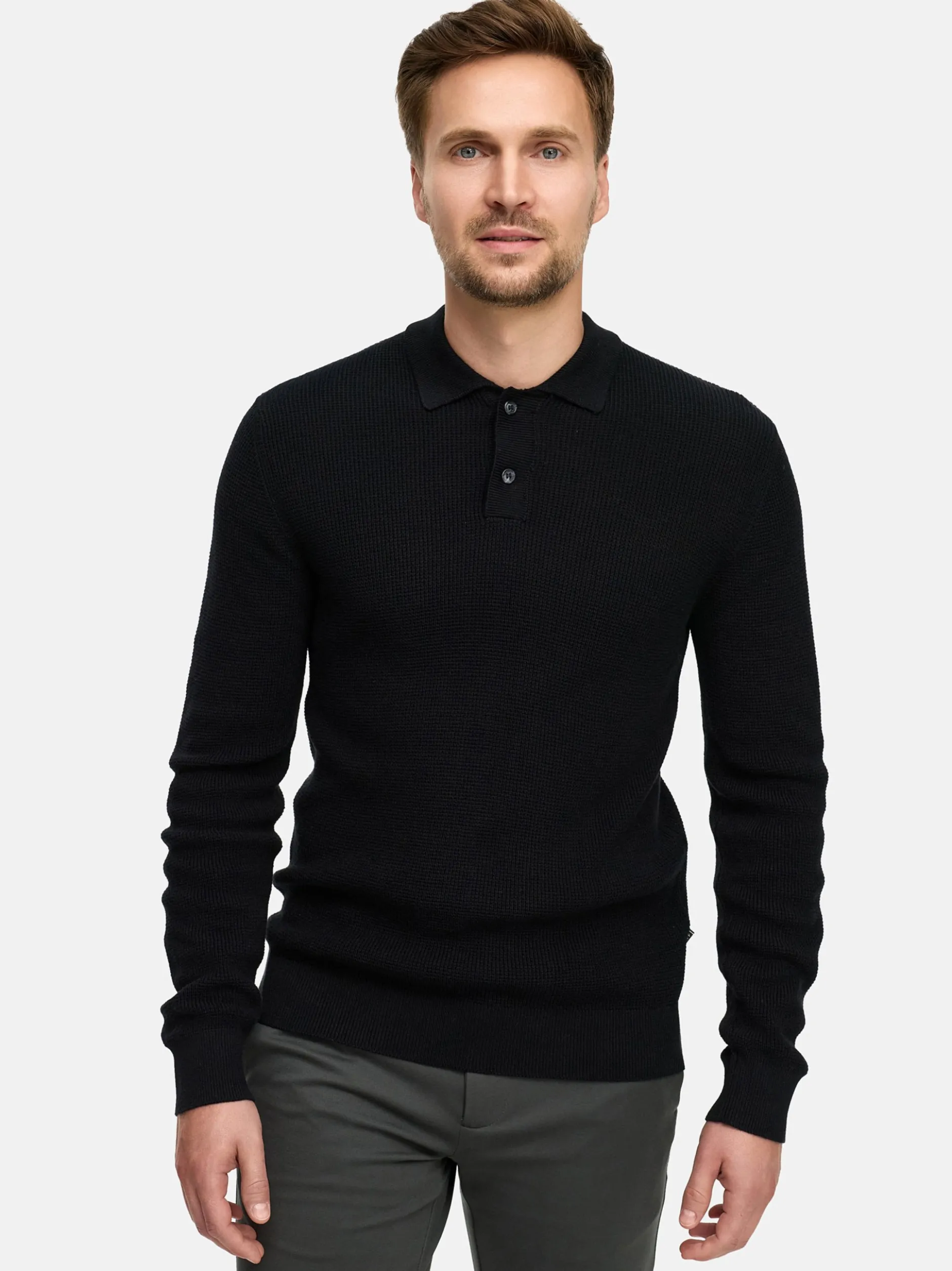 Jeff Herren Strick-Polo - JFTristan in schwarz