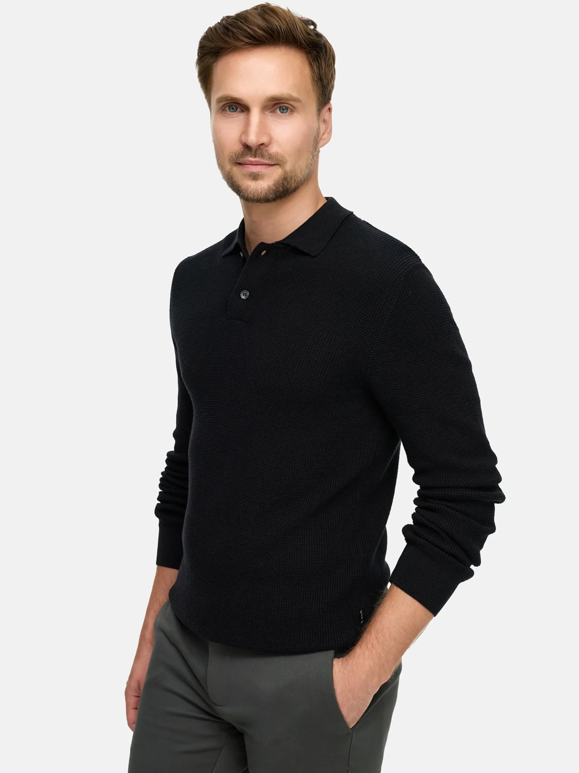 Jeff Herren Strick-Polo - JFTristan in schwarz