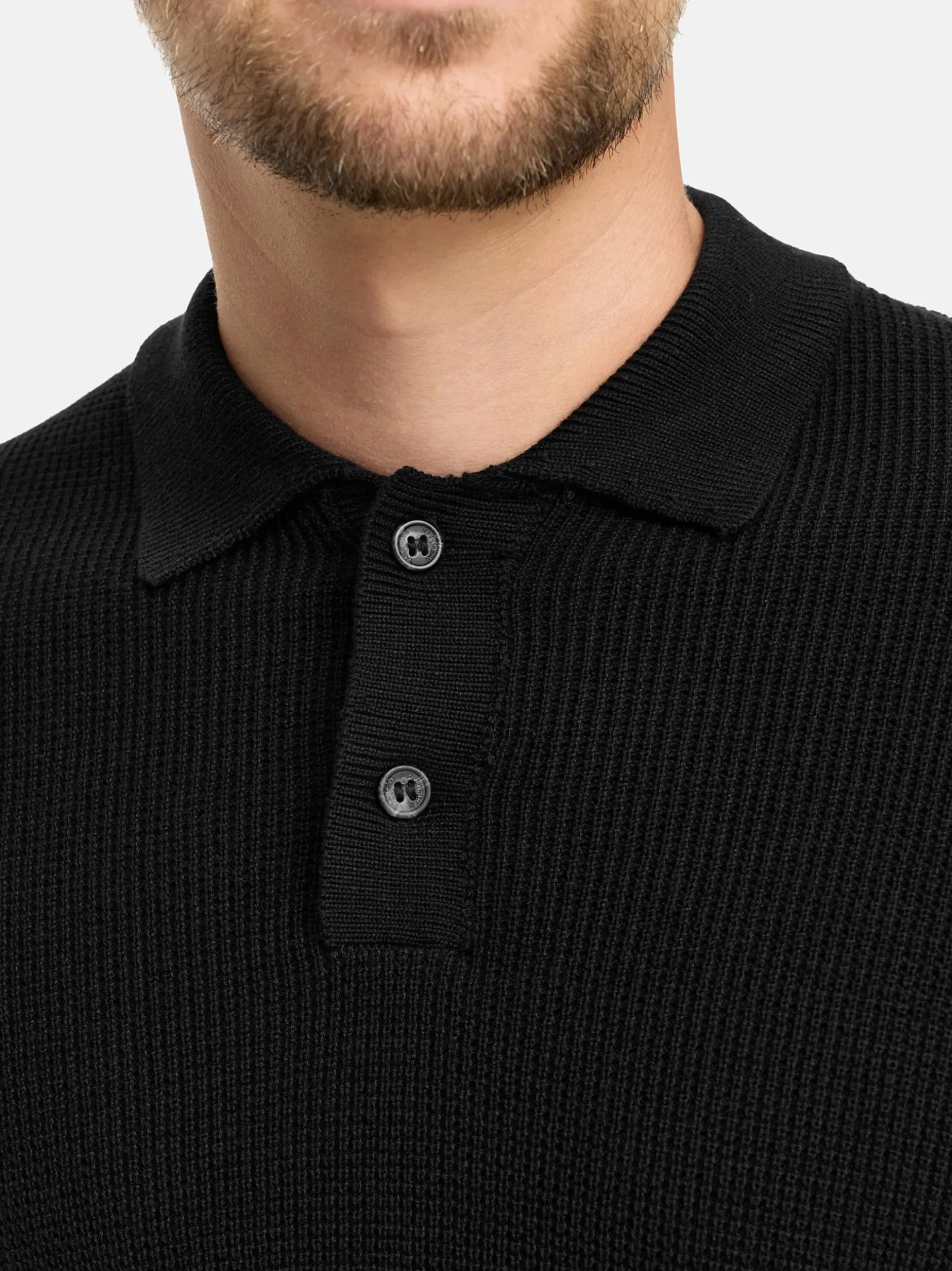 Jeff Herren Strick-Polo - JFTristan in schwarz