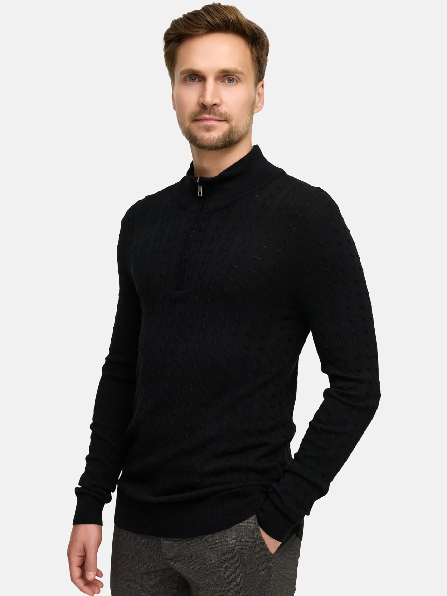 Jeff Herren Strickpullover - JFCamden half zip knit in schwarz