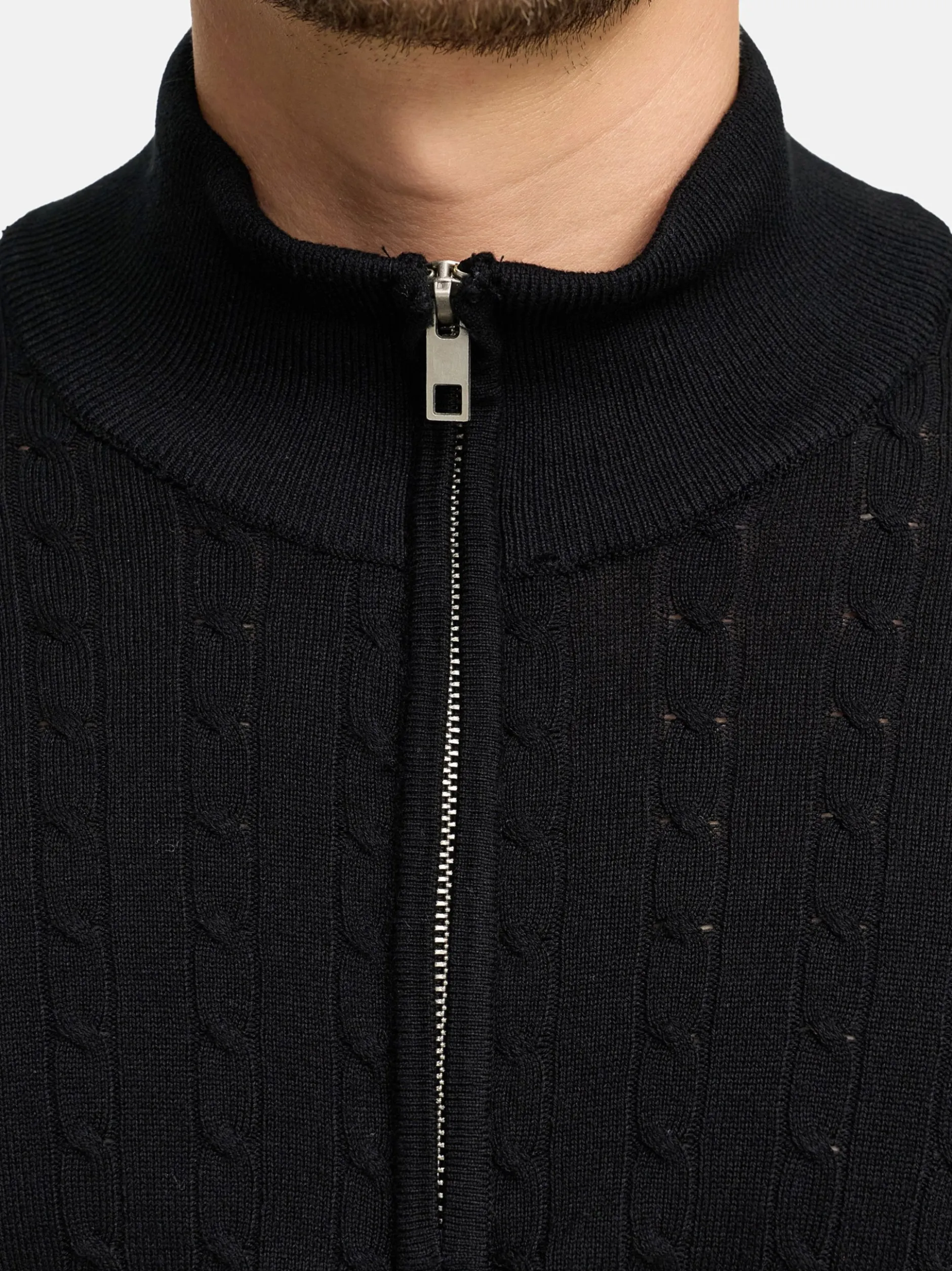 Jeff Herren Strickpullover - JFCamden half zip knit in schwarz