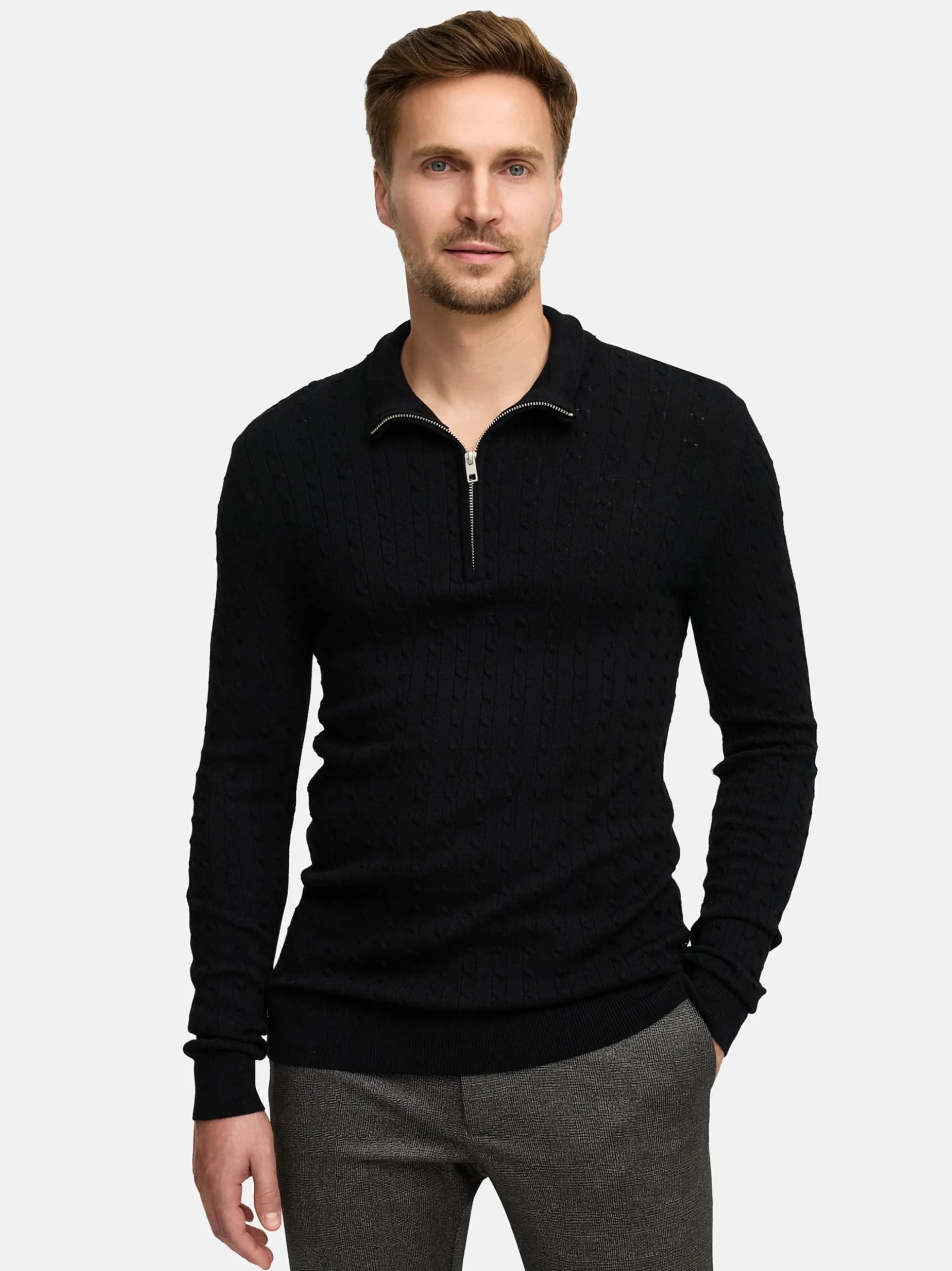 Jeff Herren Strickpullover - JFCamden half zip knit in schwarz