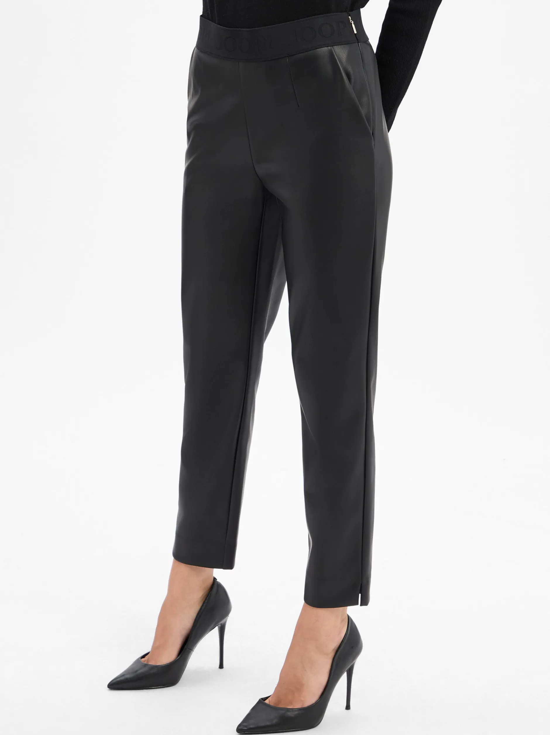 JOOP! Damen Kunstleder-Hose in schwarz - Länge: verkürzt