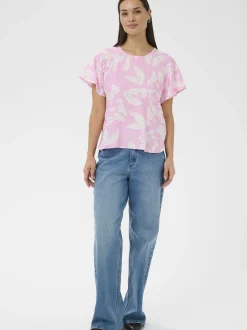 Kaffe Damen Bluse KAmarlo in pink weiß