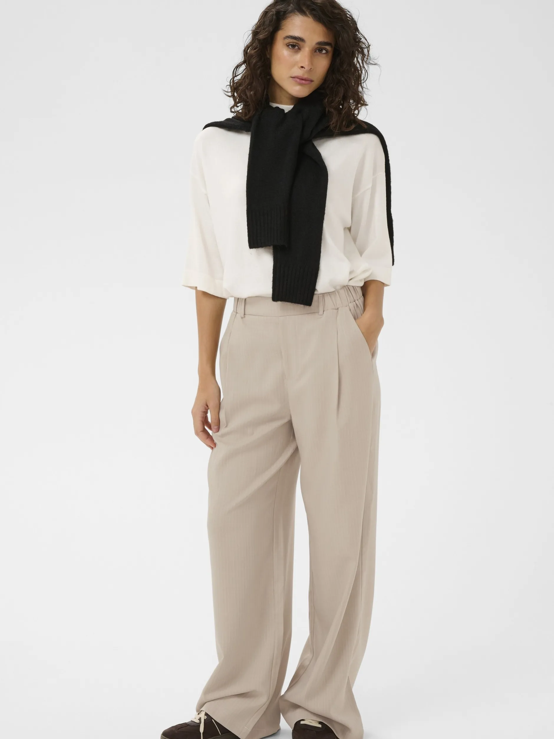 Kaffe Damen Casual Hose KAkaren Elastische Taille in beige