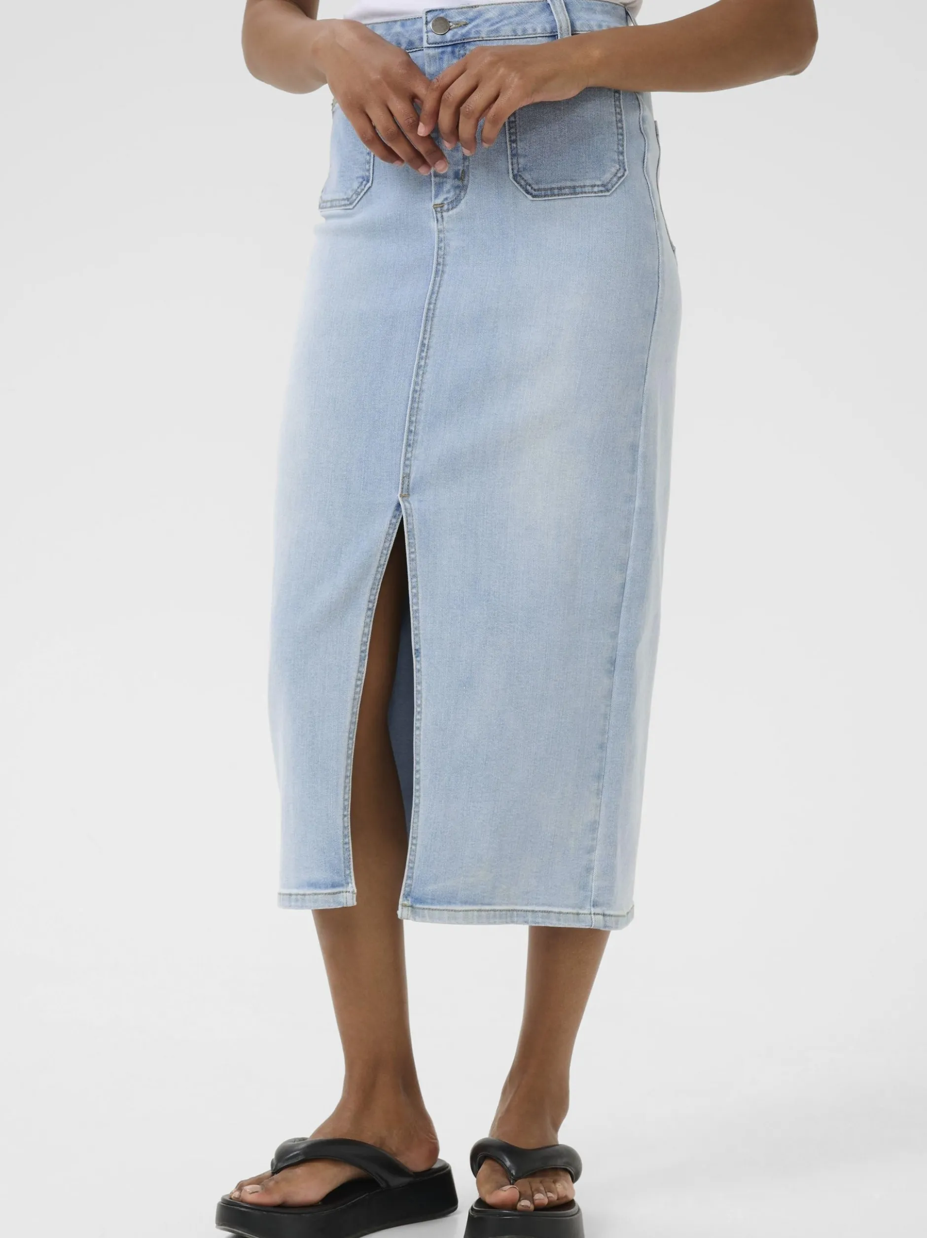 Kaffe Damen Denimrock KAkarla Hohe Taille in light stone denim