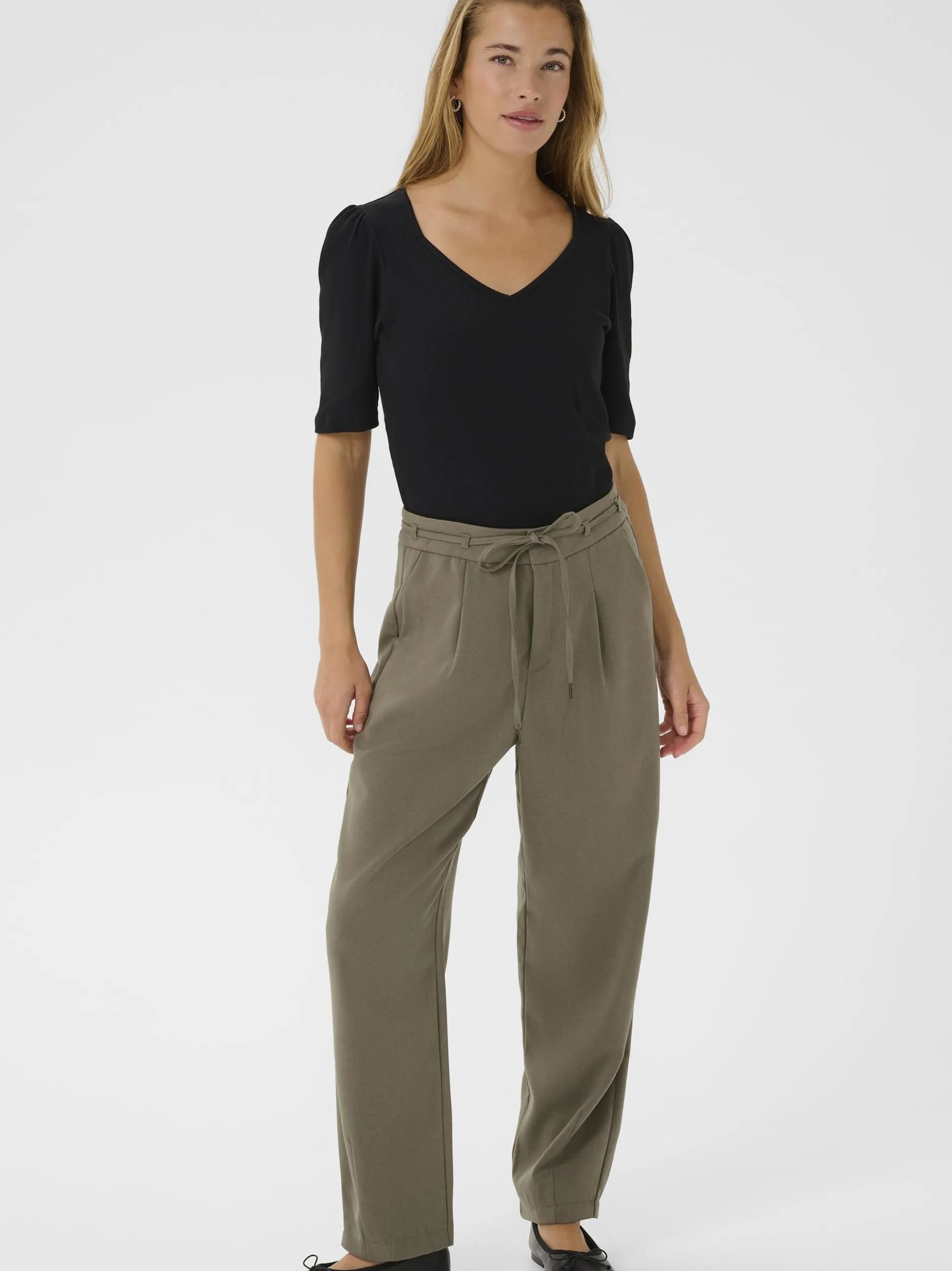 Kaffe Damen Hose KAmerle Hohe Taille in braun
