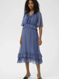 Kaffe Damen Kleid KAdemi Elastische Taille in blau