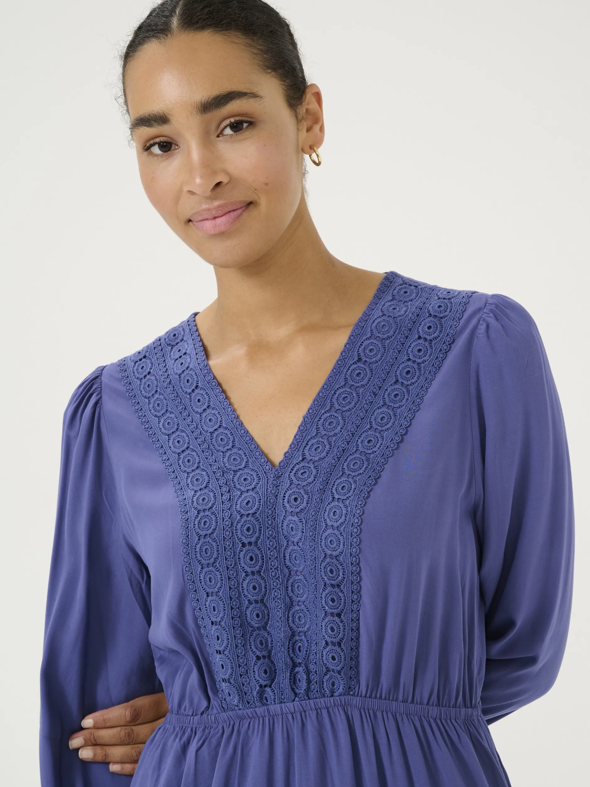 Kaffe Damen Kleid KAfreia Elastische Taille in blau