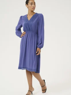 Kaffe Damen Kleid KAfreia Elastische Taille in blau