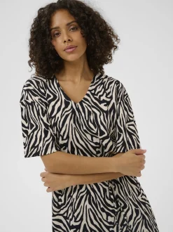 Kaffe Damen Kleid KAivanna in schwarz ecru
