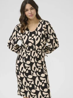 Kaffe Damen Kleid KAkatrine in schwarz beige