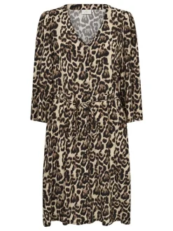 Kaffe Damen Kleid KApedra Elastische Taille in beige schwarz