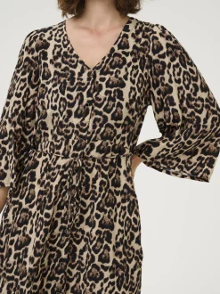 Kaffe Damen Kleid KApedra Elastische Taille in beige schwarz
