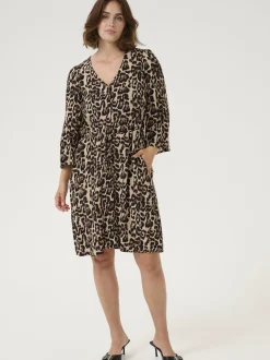 Kaffe Damen Kleid KApedra Elastische Taille in beige schwarz