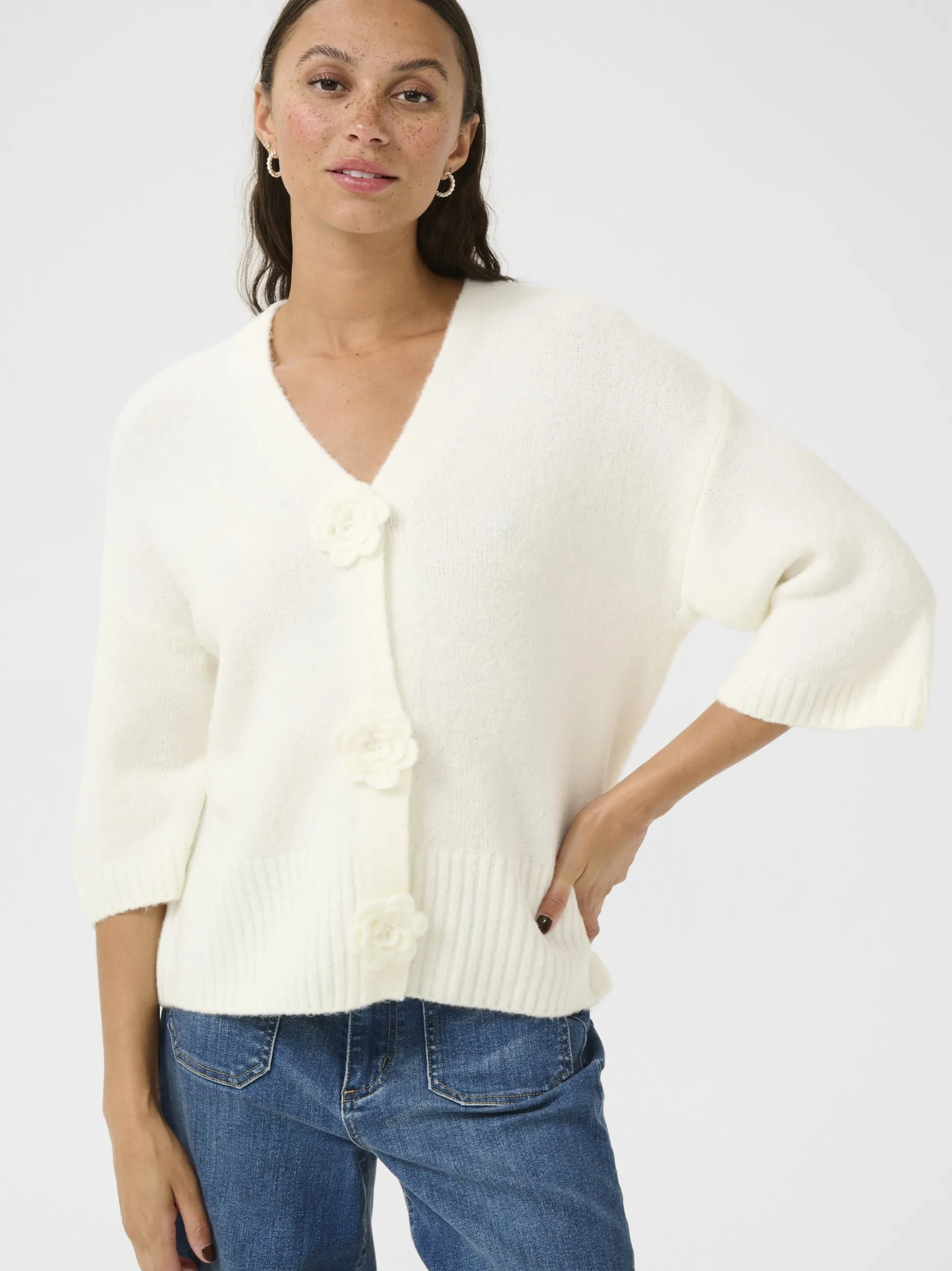 Kaffe Damen Strickjacke KArosie in ecru