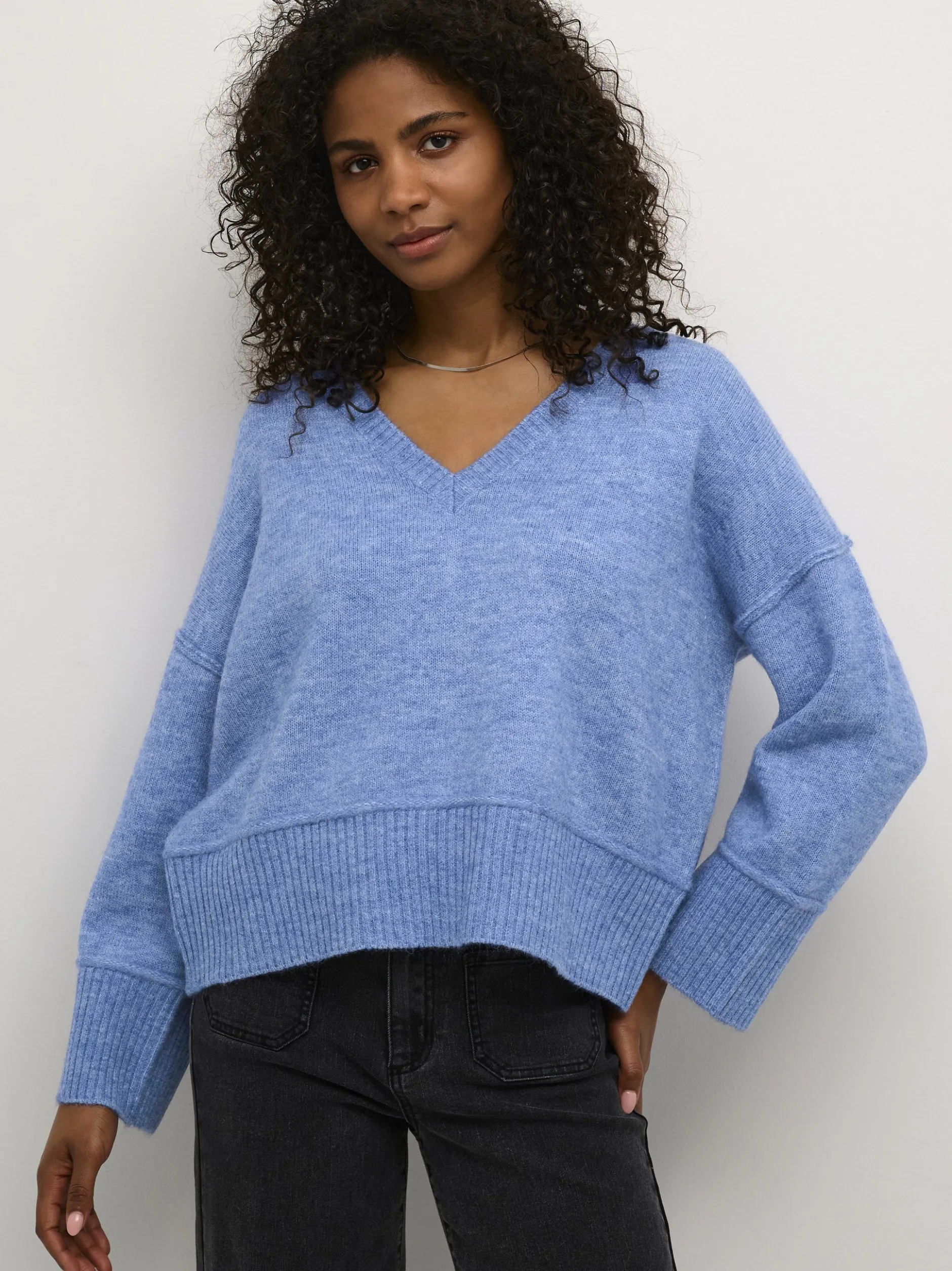 Kaffe Damen Strickpullover KAfridana in blau
