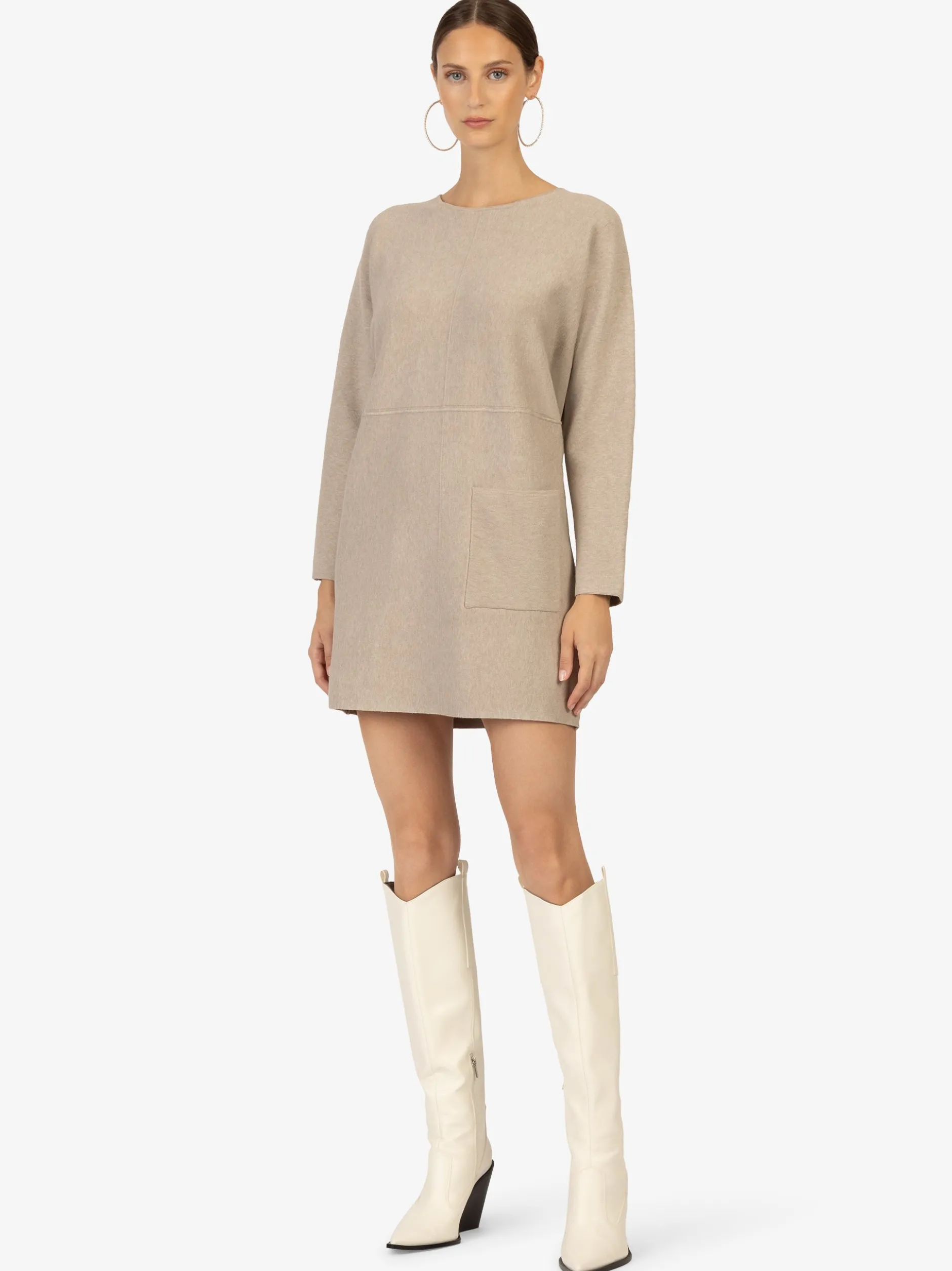 Kraimod Damen Strickkleid in taupe - Ausschnitt: U-Boot