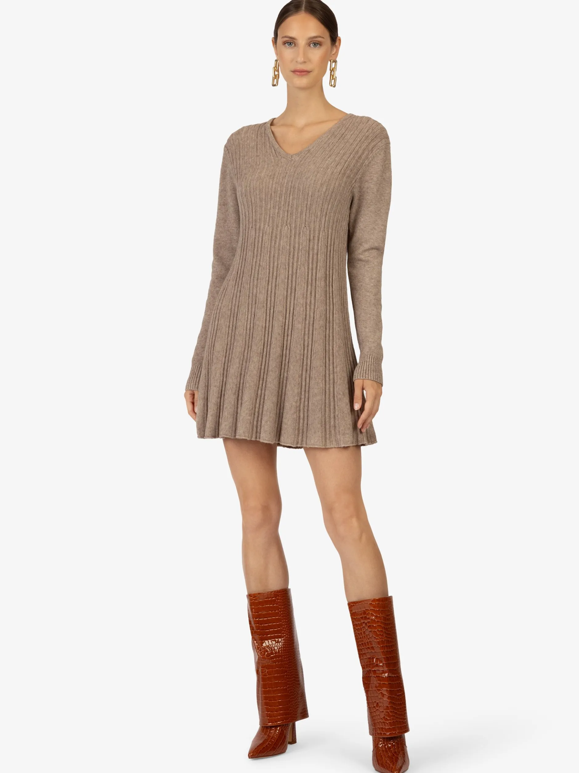 Kraimod Damen Strickkleid in taupe - Ärmel: langarm