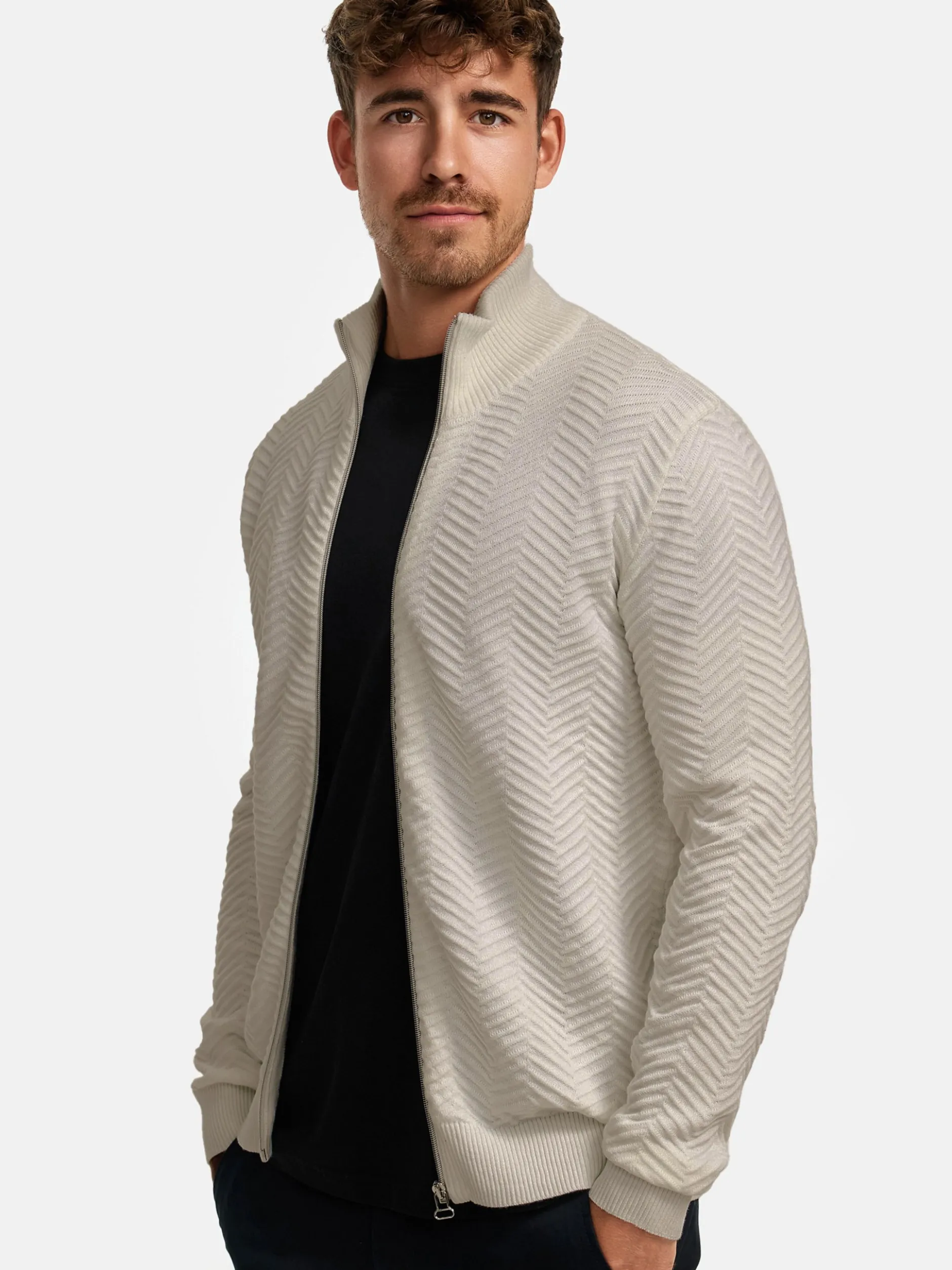 Kronstadt Herren Strickjacke - KSCarlo Zip in beige