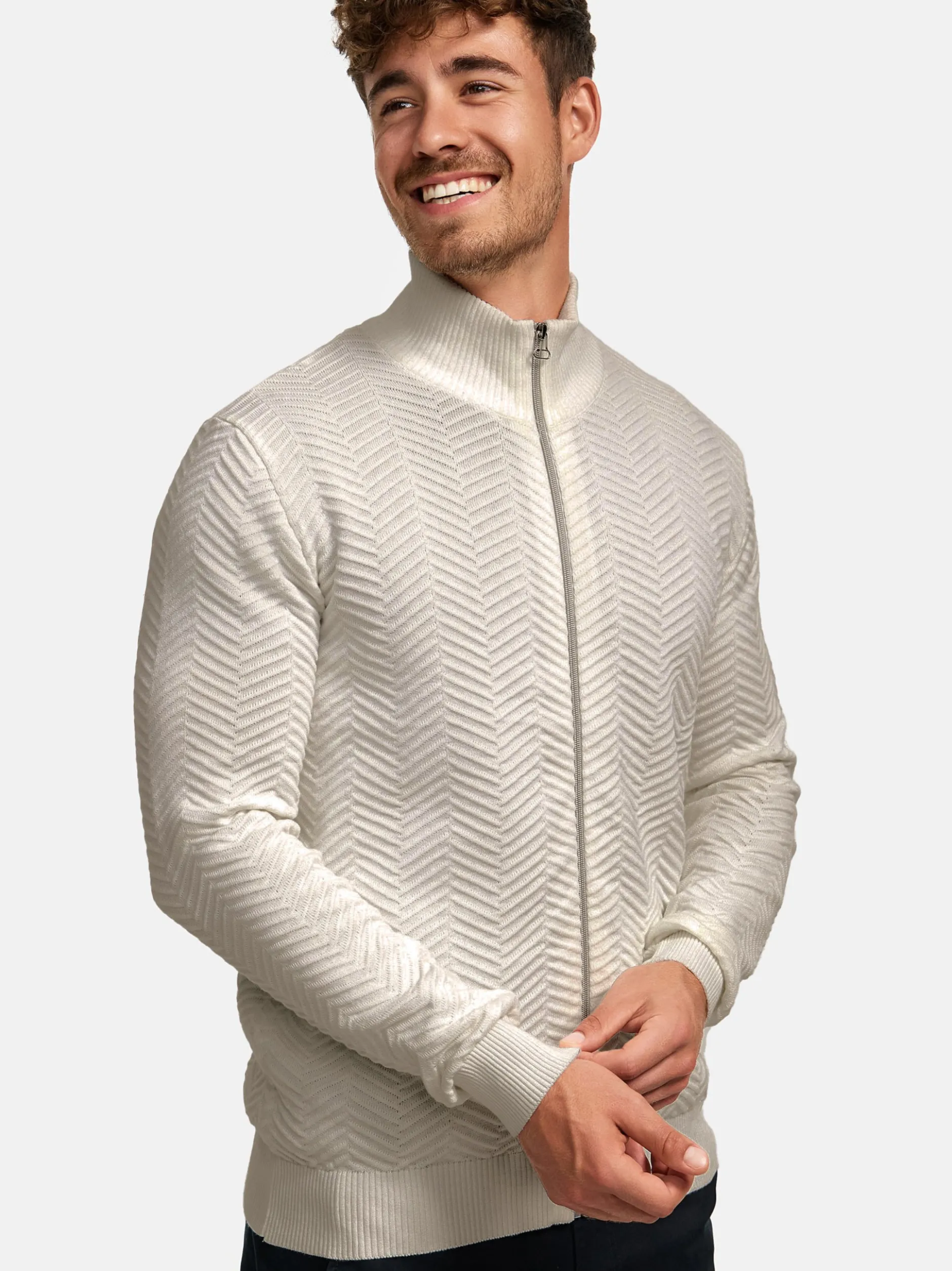 Kronstadt Herren Strickjacke - KSCarlo Zip in beige