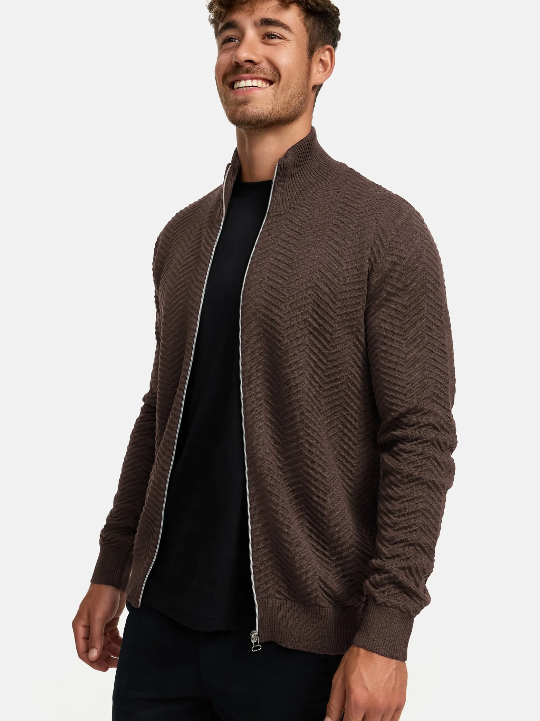 Kronstadt Herren Strickjacke - KSCarlo Zip in braun