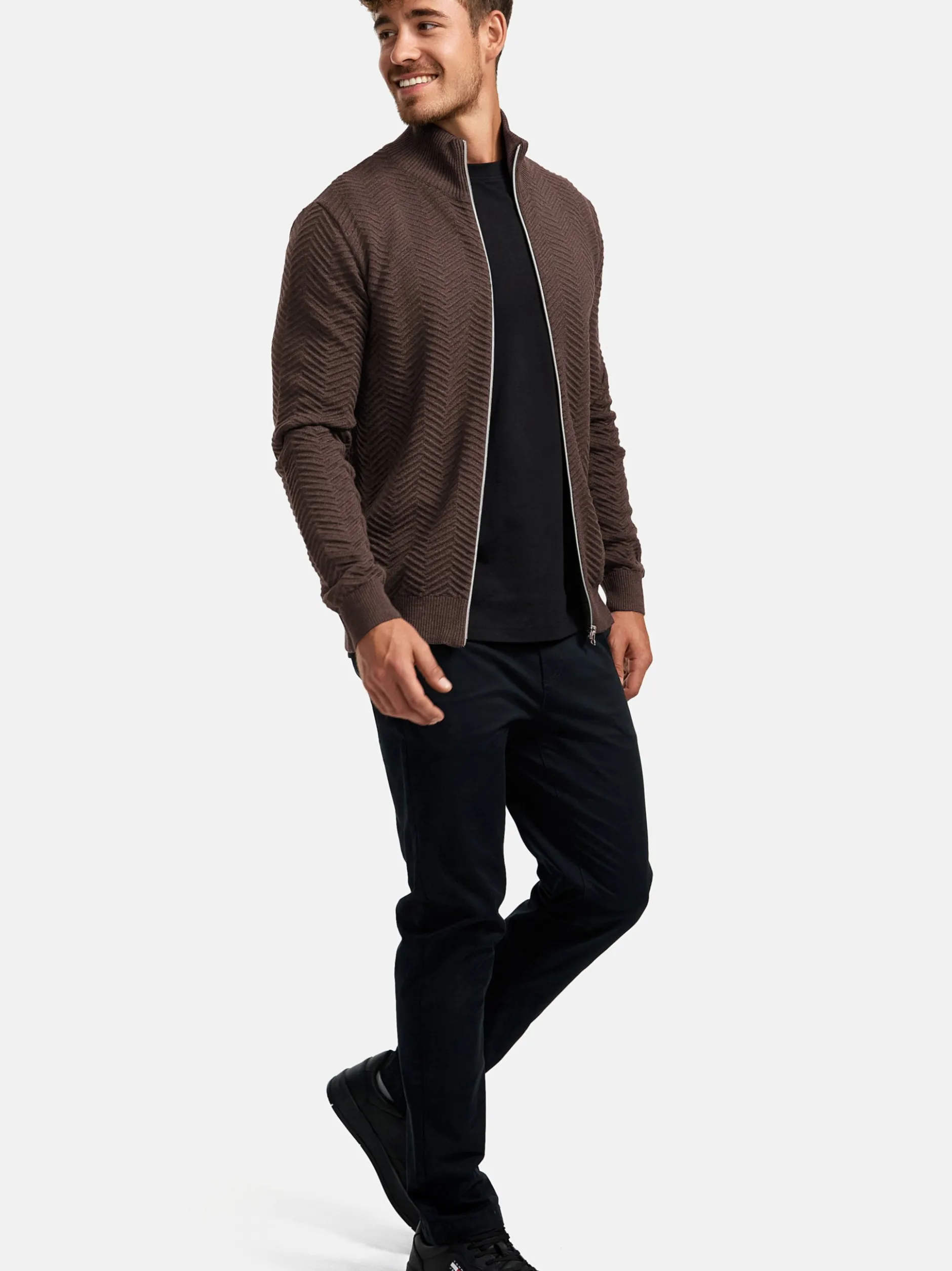 Kronstadt Herren Strickjacke - KSCarlo Zip in braun