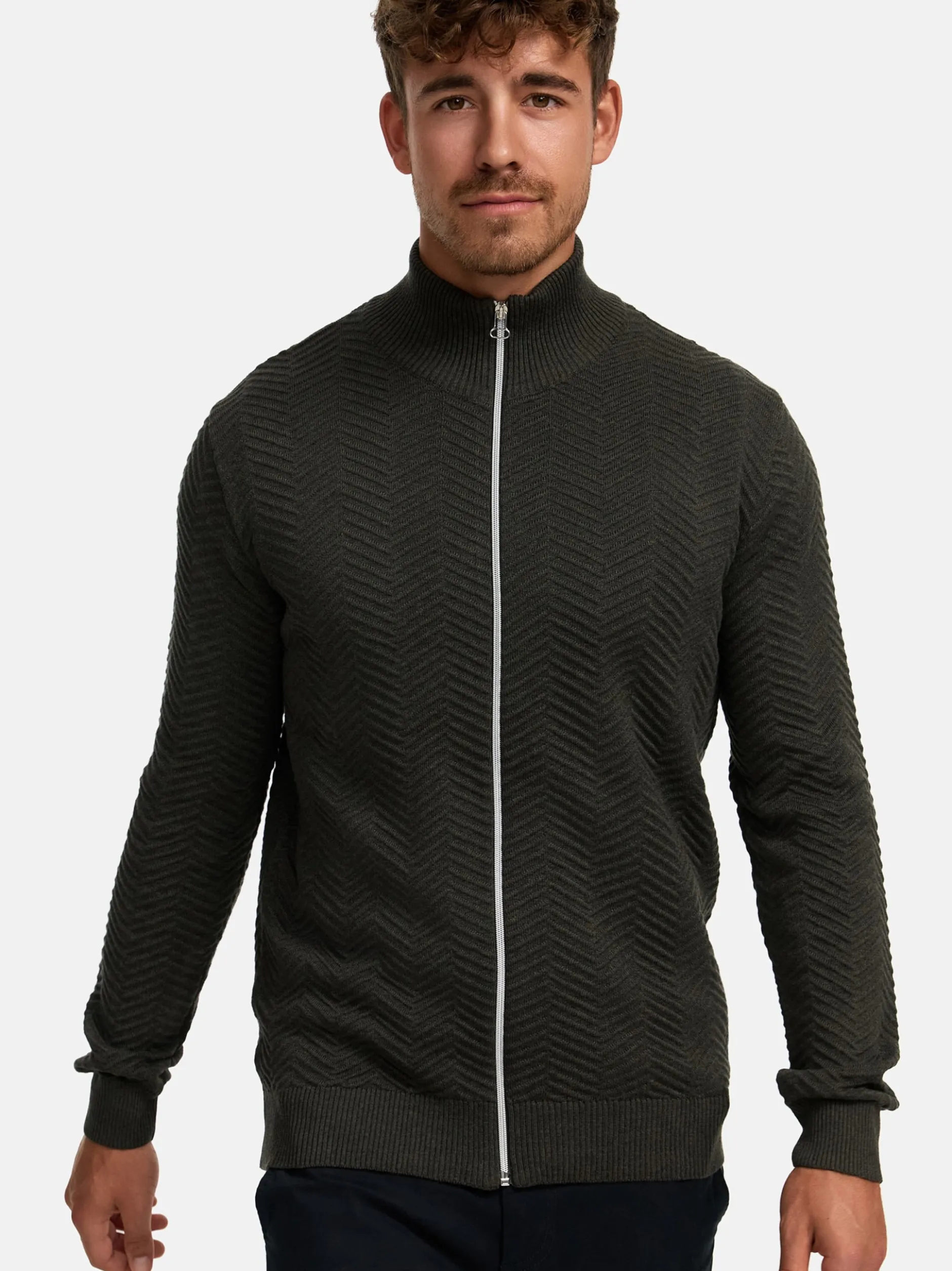 Kronstadt Herren Strickjacke - KSCarlo Zip in khaki