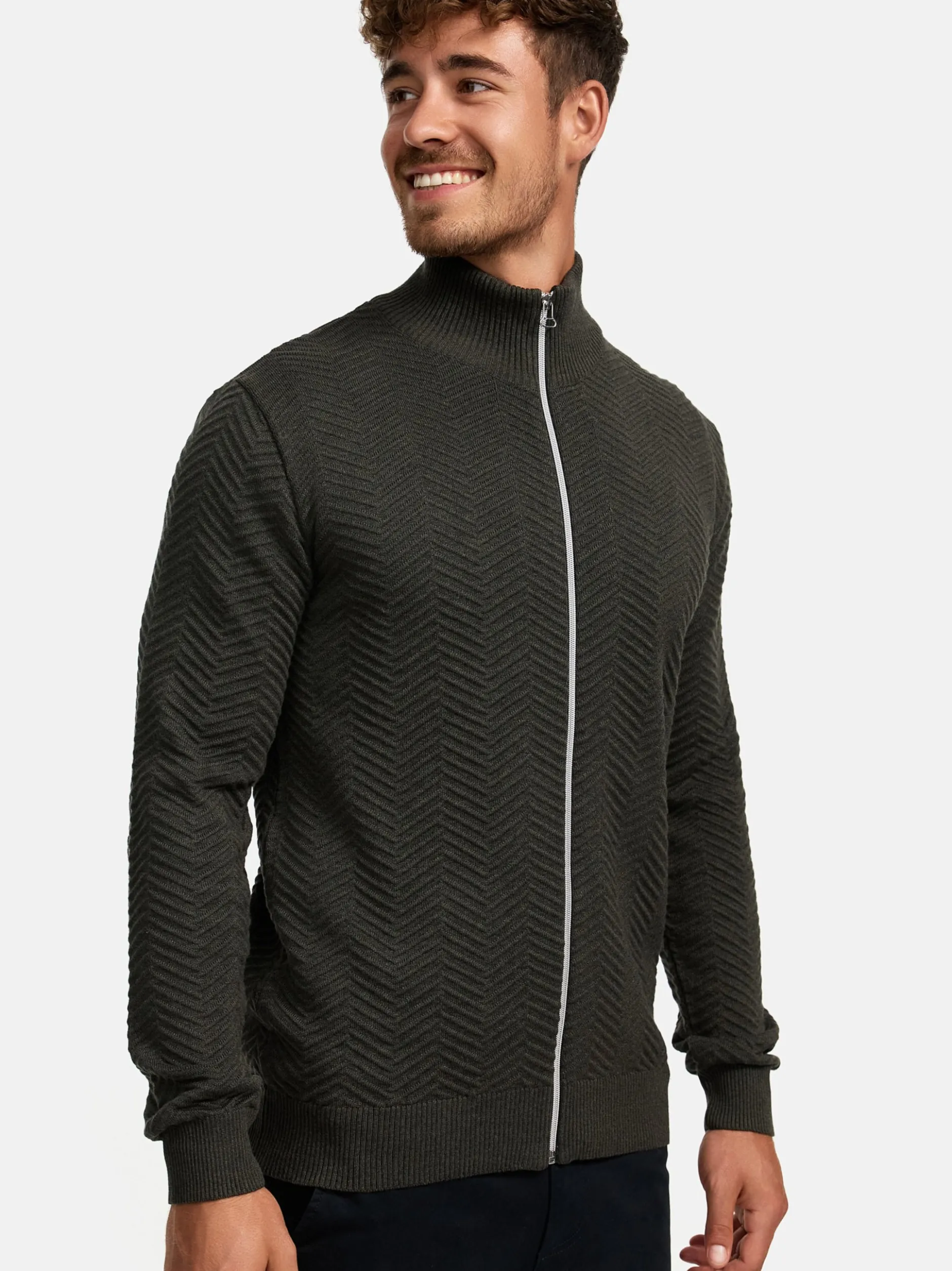 Kronstadt Herren Strickjacke - KSCarlo Zip in khaki