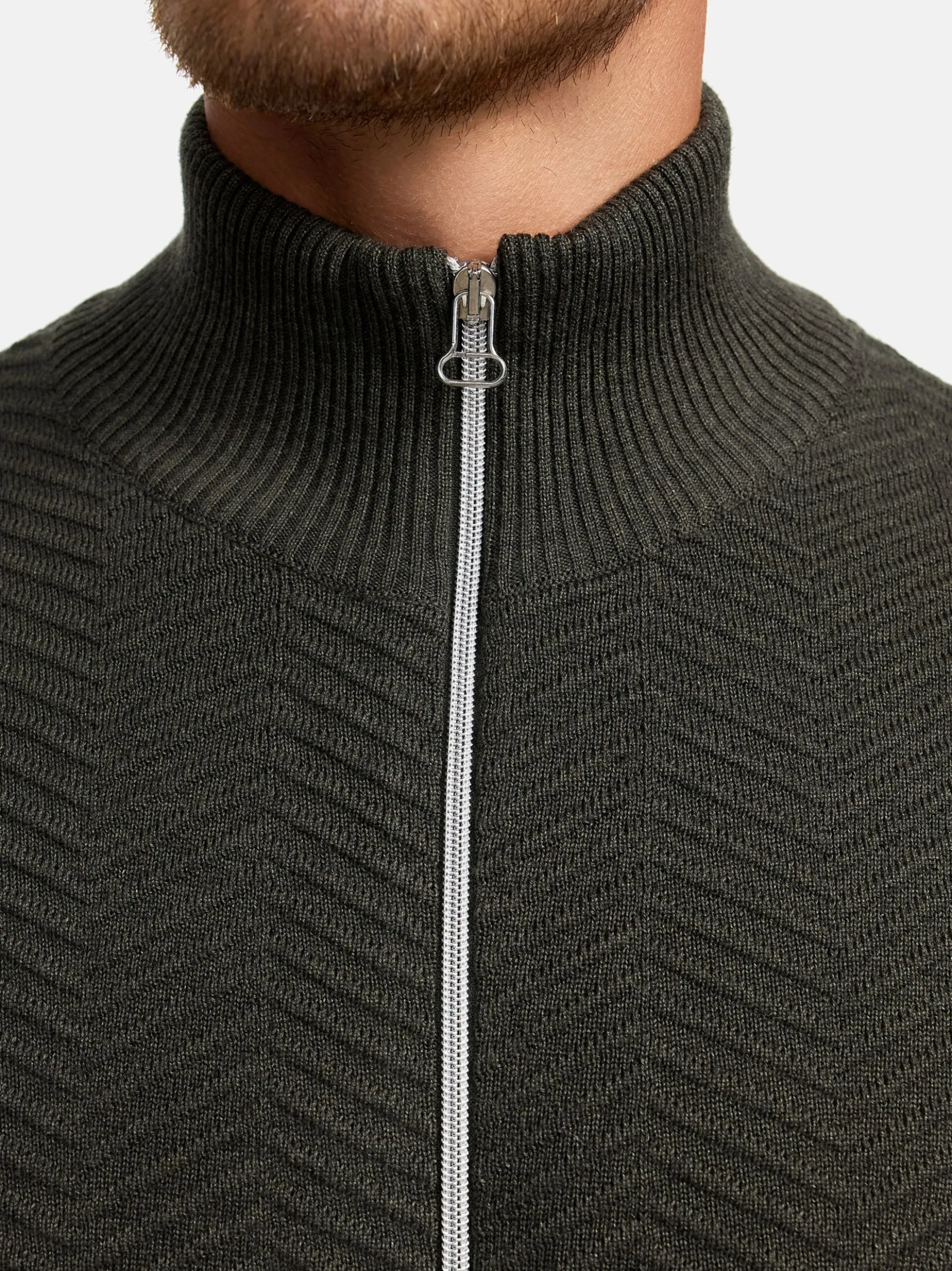 Kronstadt Herren Strickjacke - KSCarlo Zip in khaki