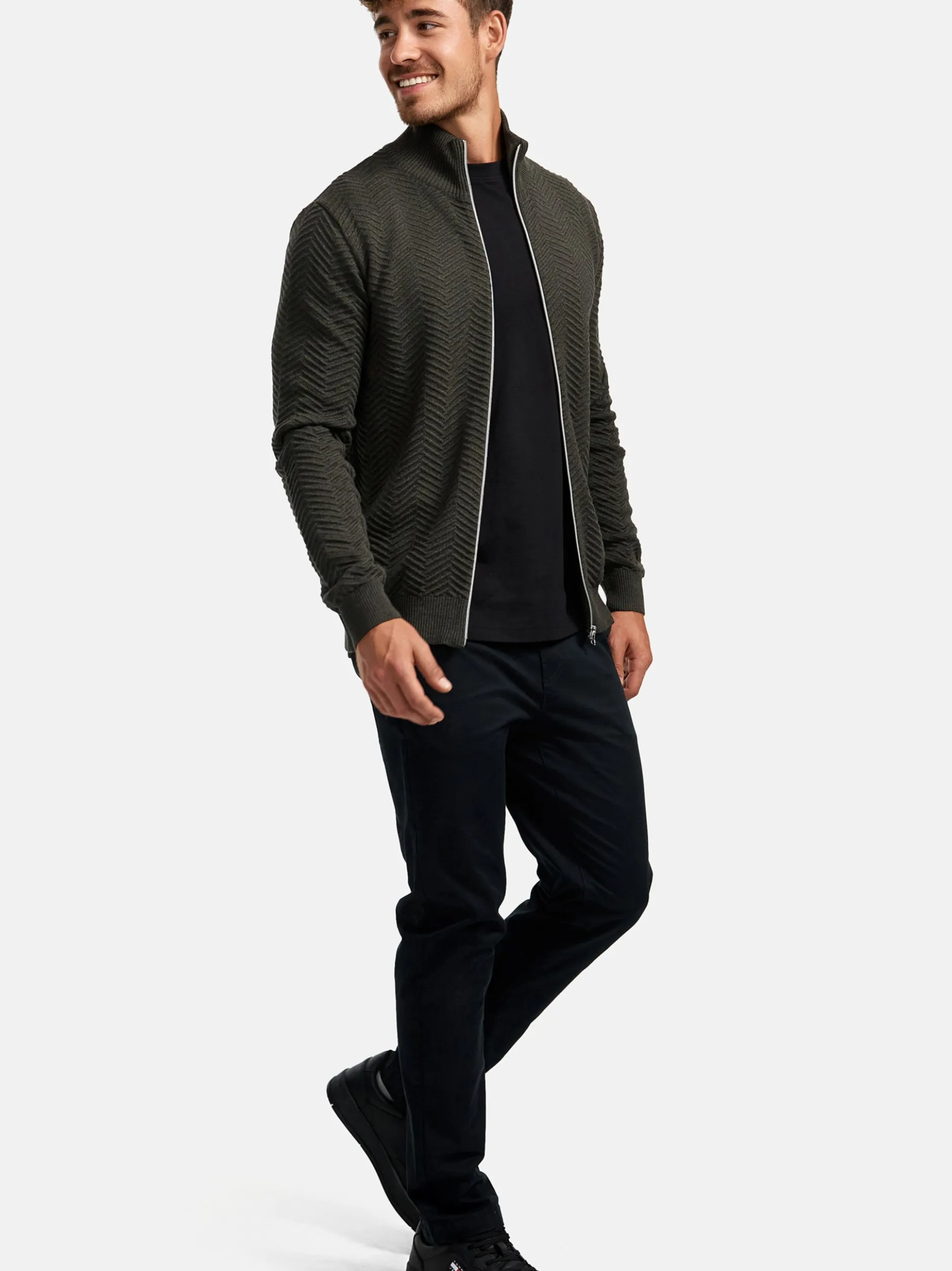 Kronstadt Herren Strickjacke - KSCarlo Zip in khaki